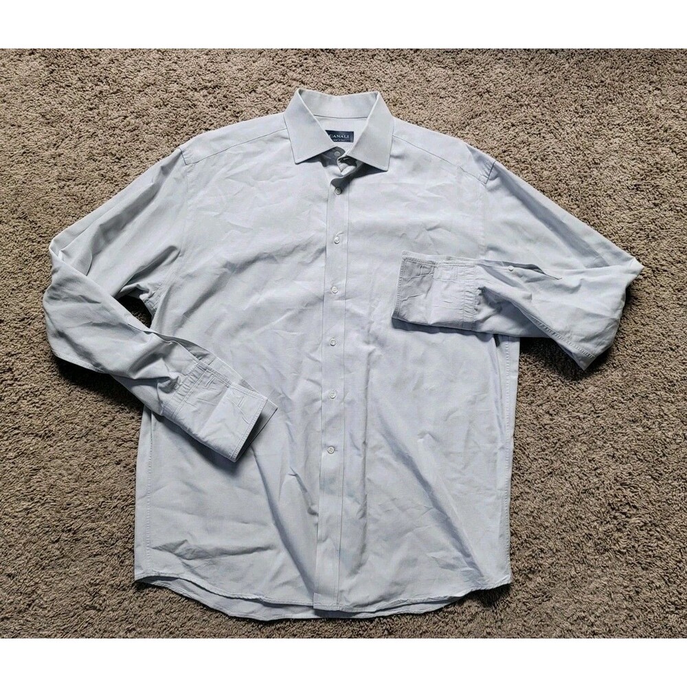 Canali Mens 43/17 Long Sleeve Dress Button Up Casual Italy Light Blue Shirt